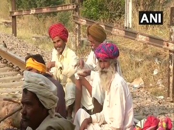 Visuals from the protest on railway tracks in Bharatpur on Thursday. Photo/ANI