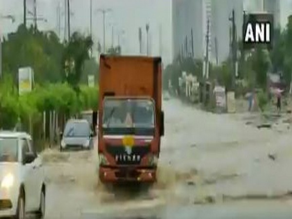 Waterlogging hits vehicular movement in Gurugram. (Photo/ANI)