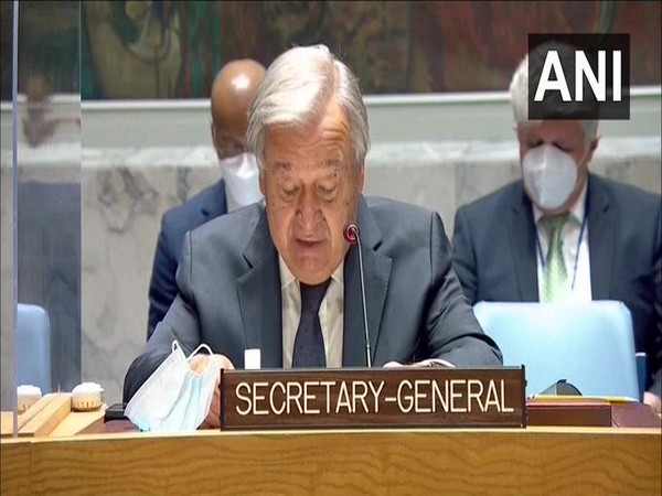 UN chief Antonio Guterres speaking at at an emergency UNSC meeting on Afghanistan. (ANI)