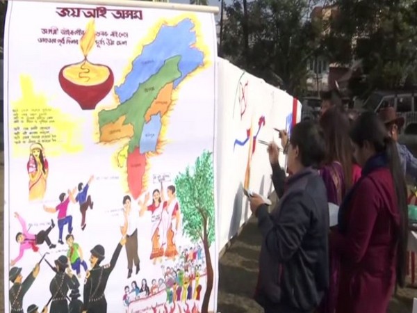 A visual from the protest carried out by artists in Guwahati on Wednesday. Photo/ANI