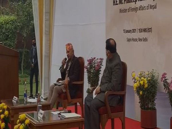 Nepal Foreign Minister Pradeep Kumar Gyawali speaking at Sapru House on Friday.