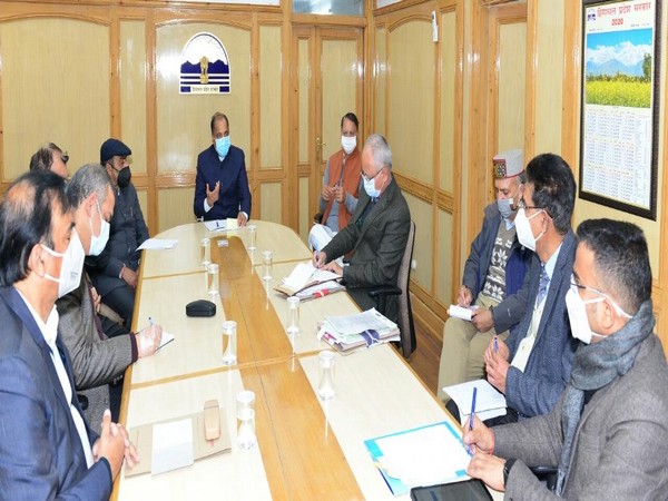 Himachal Pradesh Chief Minister Jairam Thakur with official during a review meeting on COVID-19 situation.