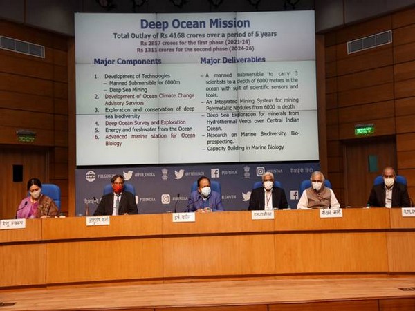 Union Minister for Science and Technology Dr Harsh Vardhan along with officials during a press conference in New Delhi on Monday. (Photo/ANI)