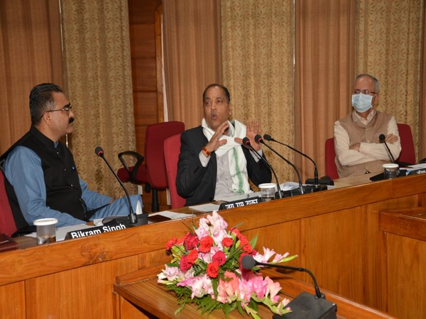Himachal Pradesh Chief Minister Jai Ram Thakur in a review meeting of Industrial department on Monday. (Photo/ANI)