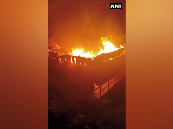 A four-storey house gutted in fire at Gujandli village (Photo ANI)