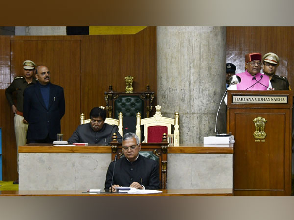 Haryana Governor Satyadeo Narain Arya addressing the Vidhan Sabha on Thursday, the first day of the Budget Session. Photo/ANI