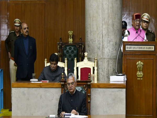 Haryana Governor Satyadeo Narain Arya addressing the Vidhan Sabha on Thursday, the first day of the Budget Session. Photo/ANI