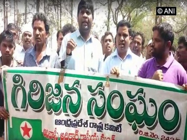 Andhra Pradesh Tribal Union protesting in front of Sub Collector Office in Paderu, Andhra Pradesh on Saturday.