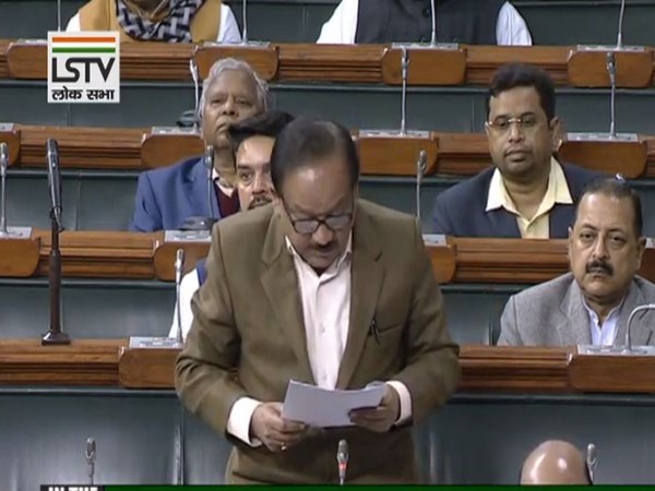 Union Health Minister Dr Harsh Vardhan in the Lok Sabha on Monday. Photo/LSTV