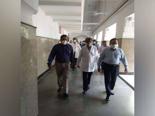 Union Health Minister Dr Harsh Vardhan at Lady Hardinge Hospital in New Delhi on Sunday. Photo/ANI