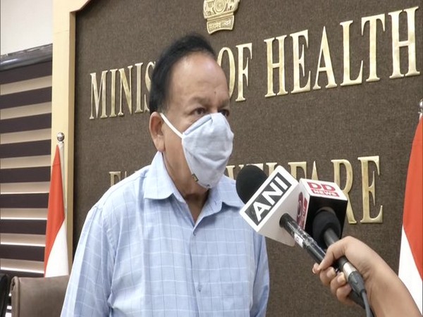 Union Health Minister Dr Harsh Vardhan speaking to reporters on Tuesday. Photo/ANI