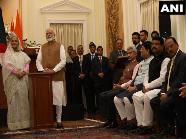  Bangladesh Prime Minister Sheikh Hasina with Prime Minister Narendra Modi in New Delhi on Saturday. Photo/ANI