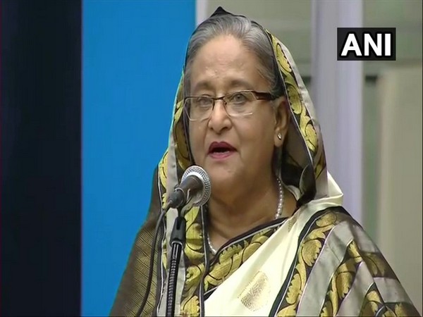 Bangladesh Prime Minister Sheikh Hasina speaking at 'Gandhi@150 event' in New York on Tuesday.