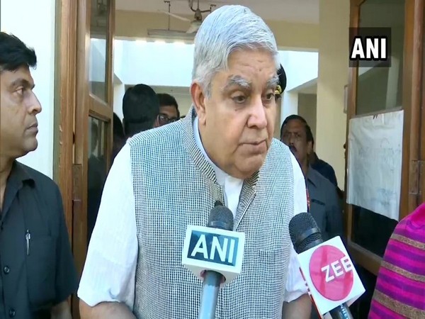 West Bengal Governor Jagdeep Dhankhar speaking to reporters in Kolkata on Friday.