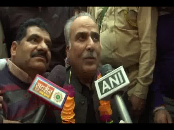 NC leader Hasnain Masoodi talking to media persons in Anantnag on Thursday. Photo/ANI   