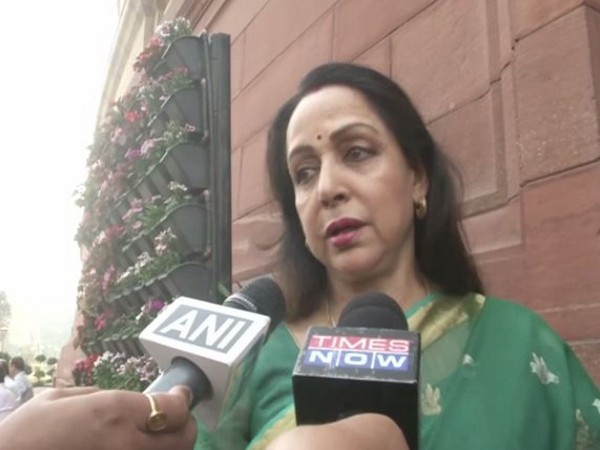 BJP MP from Mathura Hemam Malini speaking to ANI in New Delhi on Wednesday. (Photo/ANI)