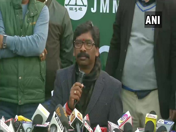 JMM leader Hemant Soren speaking at a press conference in Ranchi on Monday.