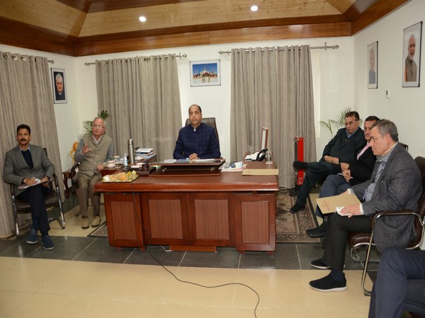 Himachal Pradesh Chief Minister Jai Ram Thakur interacting through video conference. Photo/ANI