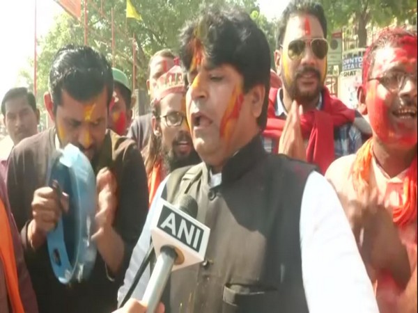 People celebrating Holi festival in Varanasi on Monday. Photo/ANI