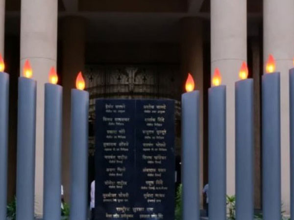 Candles in front of newly-built memorial at the police headquarters in South Mumbai. (Photo from Mumbai Police twitter handle)