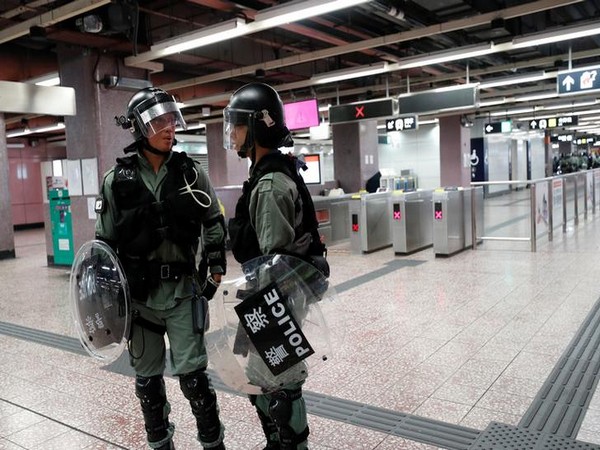 Hong Kong police inside Prince Edward Mass Transit Railway (MTR) station on Saturday.