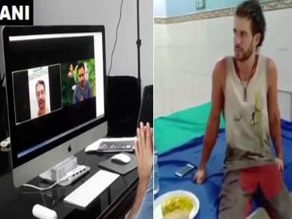 RJD leader Tejashwi Yadav speaking to stranded Hungarian citizen Victor Zicho. [Photo/ANI]