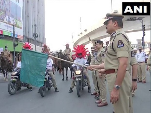 Hyderabad Traffic police organised an awareness rally on COVID-19 on Tuesday.