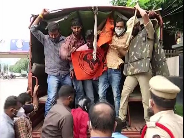 Police arrested ABVP activits protesting in Hyderbad on Wednesday. (Photo/ANI)