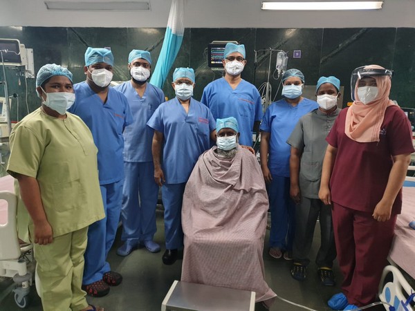 A team of doctors at Care Hospital with the patient in Hyderabad on Monday. Photo/ANI