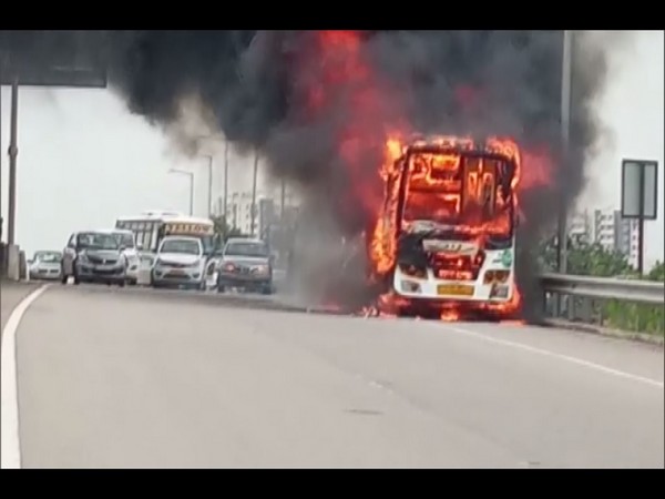 Private bus gutted in fire in Telangana