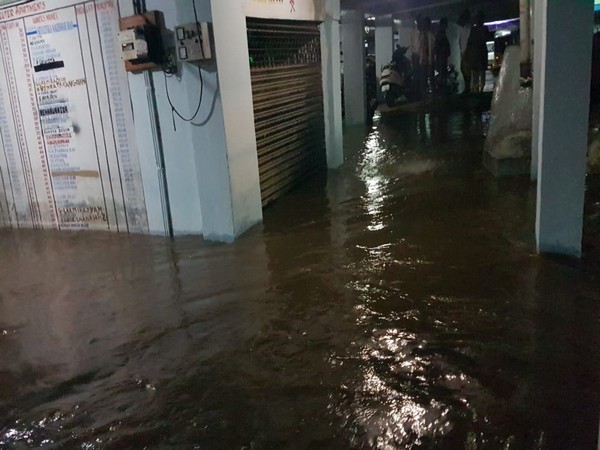 Rain water in basement of a residential building in Hyderabad on Wednesday. (Photo/ANI)
