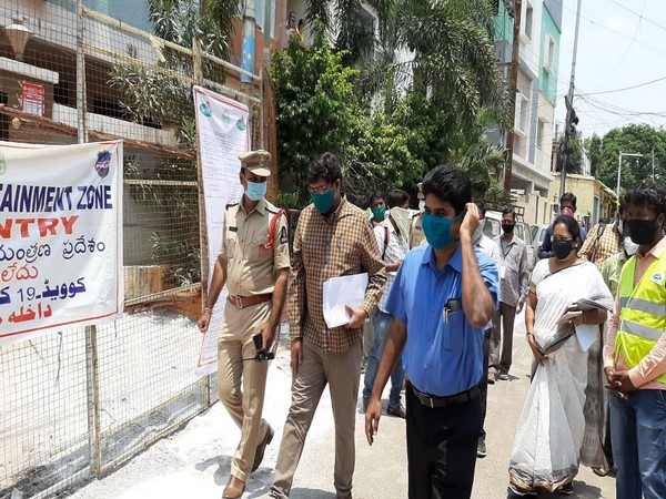 A team visiting residential apartment in  Madannapet area of Hyderabad's old city. (Photo/ANI)