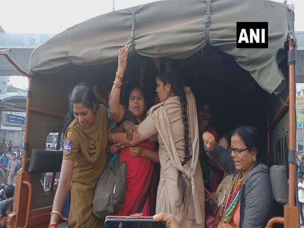 TSRTC employees, ready to report for duty, being detained by police in Hyderabad on Tuesday.