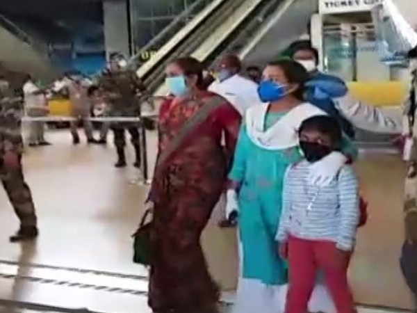 Colonel Santosh Babu's family arrives at Hyderabad Airport on Wednesday. Photo/ANI