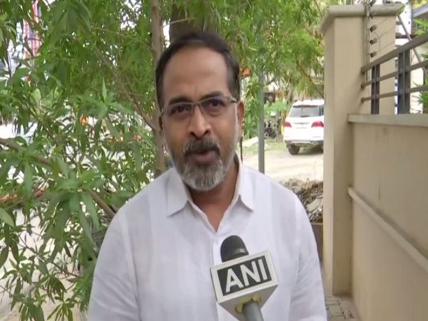 Telangana BJP spokesperson K Krishna Sagar Rao speaking to ANI in Hyderabad on Tuesday. Photo/ANI