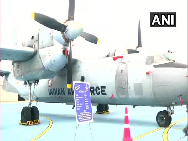 Indian Air Force's Antonov An-32 transport aircraft in display at the Sulur air force base in Coimbatore. Photo/ANI