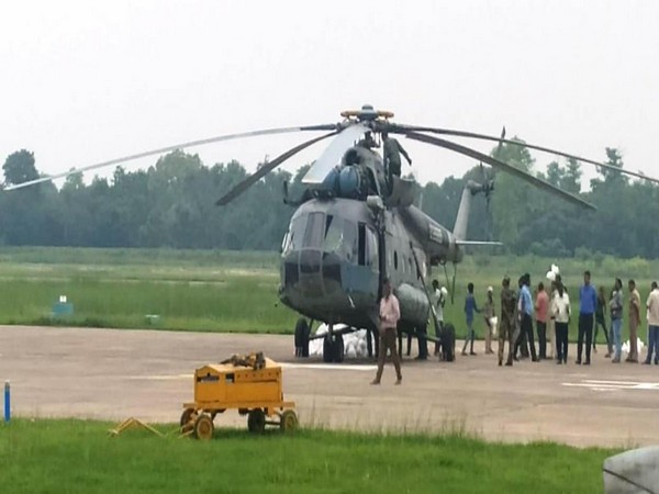 The Indian Air Force deploys two helicopters at Darbhanga to provide succour to flood-affected victims.