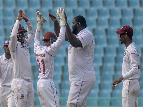 Windies players celebrating after scalping wicket. (Photo/ICC Twitter)