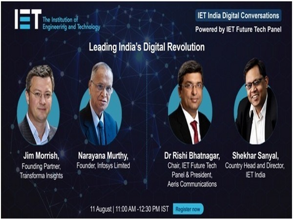 Speakers at IET India Digital Conversations on Leading India's Digital Revolution: Jim Morrish, NR Narayana Murthy, Dr Rishi Bhatnagar and Shekhar Sanyal