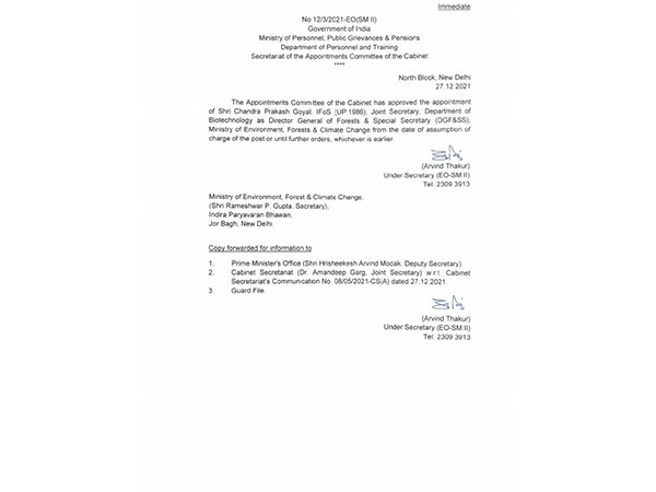 Appointment letter of GOI for new DGF&SS( Twitter/pictures)