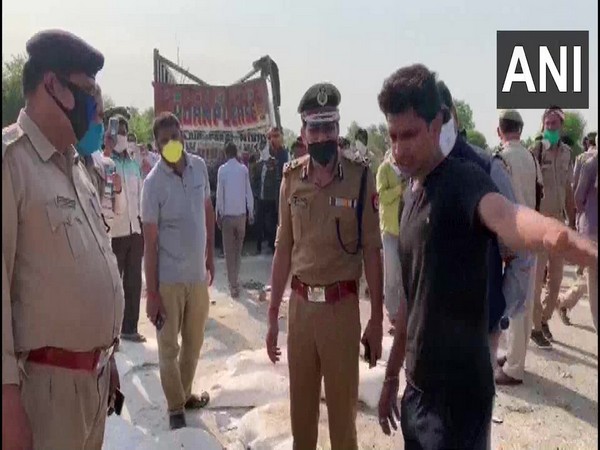 Mohit Agarwal, Inspector General (IG), Kanpur inspects accident spot in Uttar Pradesh. Photo/ANI