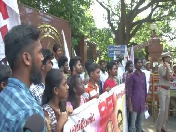 The Students Federation of India members protested outside IIT, Madras on Thursday.