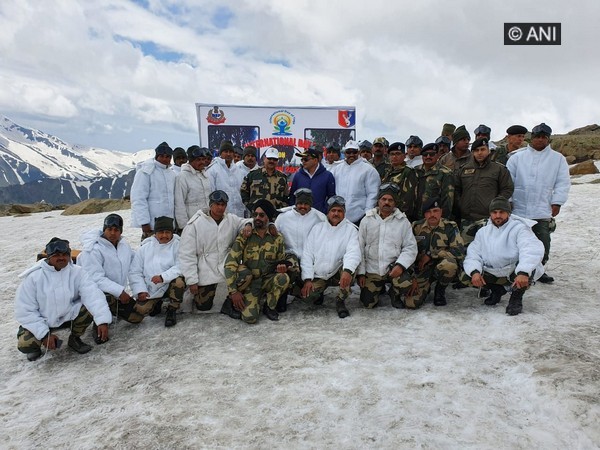 BSF personnel after performing yoga near LoC in Jammu and Kashmir on June 21. Photo/ANI