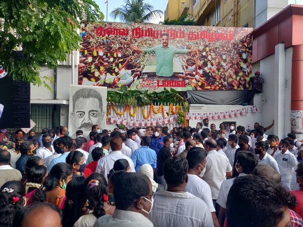 MNM cadres outside party office in Chennai celebrating Kamal Haasan's birthday