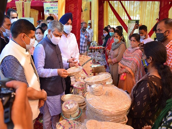 Union Minister Ashwini Vaishnaw, at exhibition stalls installed by various departments in Reasi district