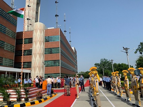 AAI Chairman Sanjeev Kumar while hoisting the National Flag at New Air Traffic Services Complex.