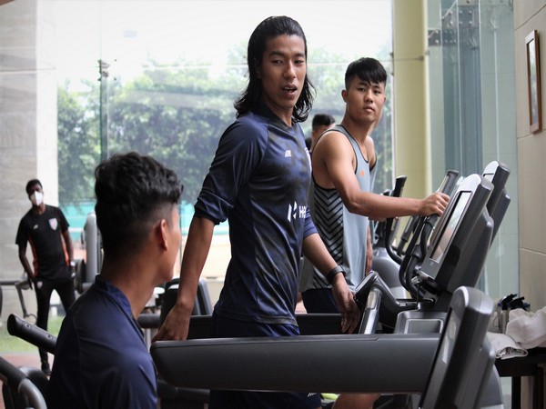 Indian football players train in the gym. (Photo/ AIFF)