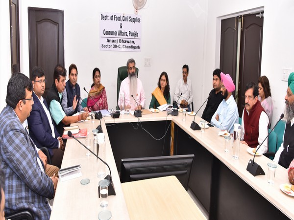 Food and Civil Supplies Minister Bharat Bhushan Ashu in a meeting with the office bearers of Depot Holders Associations at Anaj Bhawan, Chandigarh, on Friday.
