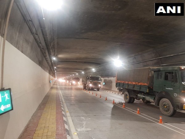 Indian Army convoy passing through Atal Tunnel on Wednesday. (Photo/ANI)
