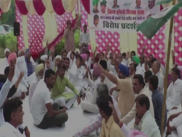 INLD members at the protest in Sirsa on Wednesday